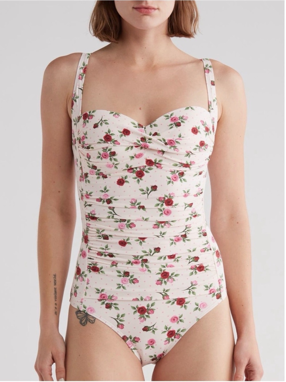 betsy Johnson one piece, bandeau swimsuit barely there rose print sz Medium